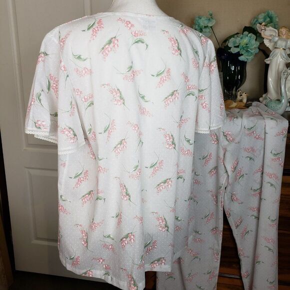 CUTE Vintage JC Penny White Lace Pink Floral Pajamas womens size M/L - Picture 12 of 12